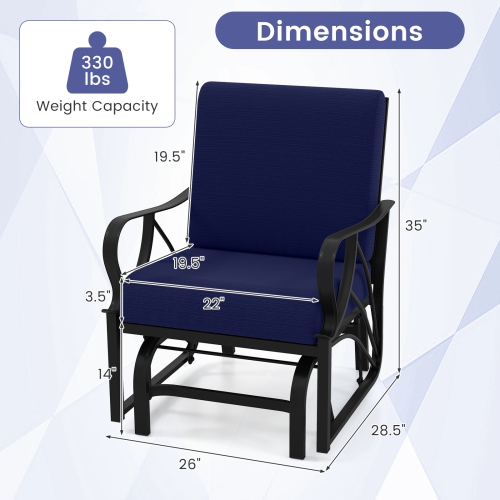 Gymax Patio Glider Chair Single Outdoor Rocking Chair w/ Seat & Back Cushions