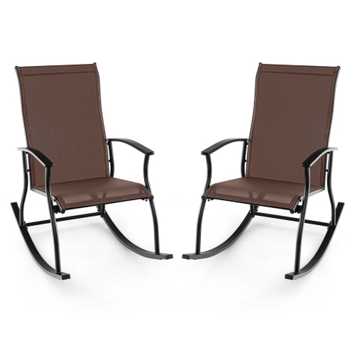 Gymax Set of 2 Outdoor Rocking Chair Patio Rocker w/ Breathable Fabric Brown