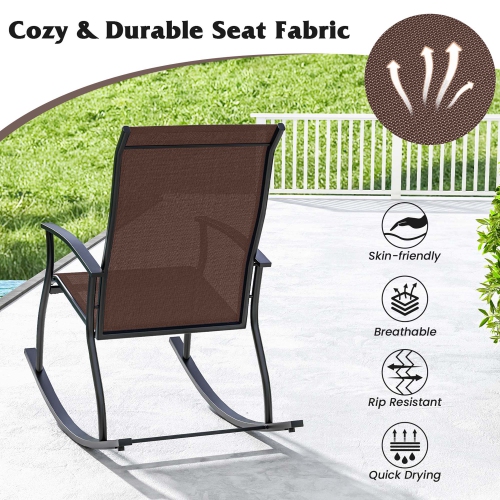 Gymax Set of 2 Outdoor Rocking Chair Patio Rocker w/ Breathable Fabric Brown
