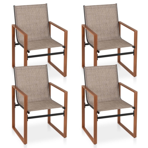 GYMAX  4 PCs Outdoor Dining Chairs Patio Furniture Chair W/ Breathable Seat & Backrest