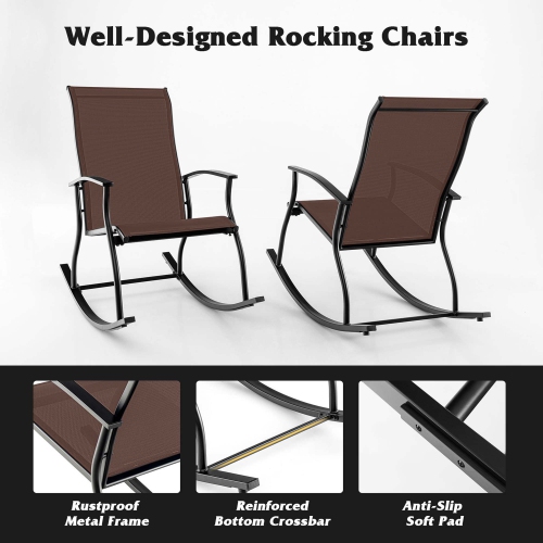 Gymax Set of 4 Outdoor Rocking Chair Patio Rocker w/ Breathable Fabric Brown