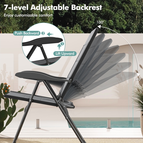 Gymax 4PCS Patio Folding Chairs Back Adjustable Reclining Padded Garden Furniture