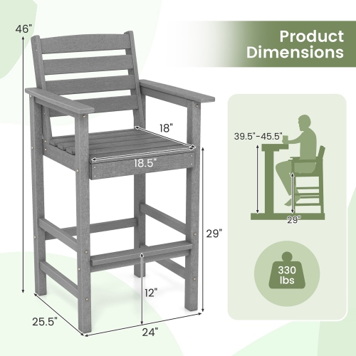 Gymax Patio Bar Stools Set of 4 Tall Adirondack Chair w/ Backrest Armrests & Footrests