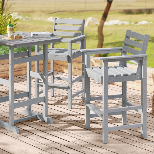 Gymax Patio Bar Stools Set of 4 Tall Adirondack Chair w/ Backrest Armrests & Footrests