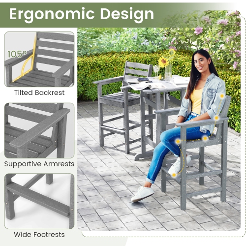 Gymax Patio Bar Stools Set of 4 Tall Adirondack Chair w/ Backrest Armrests & Footrests