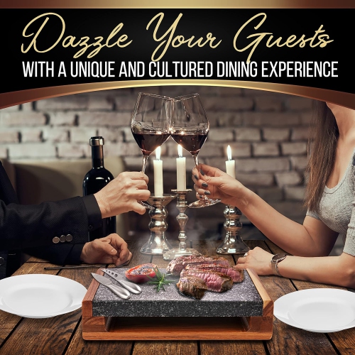 Assiette à griller pour la présentation des viandes grillées, ensemble de plateaux de roches avec couteaux en acier inoxydable, épais et robuste,