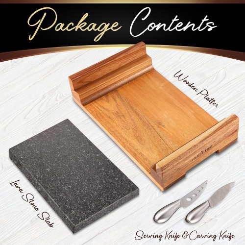 Assiette à griller pour la présentation des viandes grillées, ensemble de plateaux de roches avec couteaux en acier inoxydable, épais et robuste,