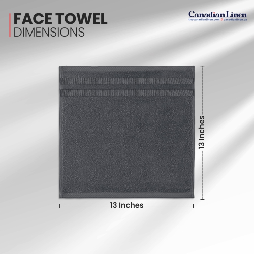 Canadian Linen Royale Face Towels Set, 13"x13", 4 Pack, Soft Absorbent Cotton Lightweight Quick Dry Face Cloth for Hotel Salons Massage Spa, Dark Grey