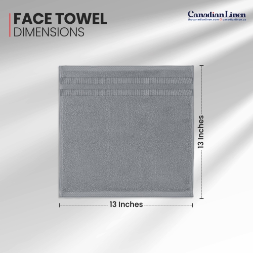 Canadian Linen Royale Face Towels Set, 13"x13", 4 Pack, Soft Absorbent Cotton Lightweight Quick Dry Washcloths for Hotels Motels Spa Salon, Light Grey
