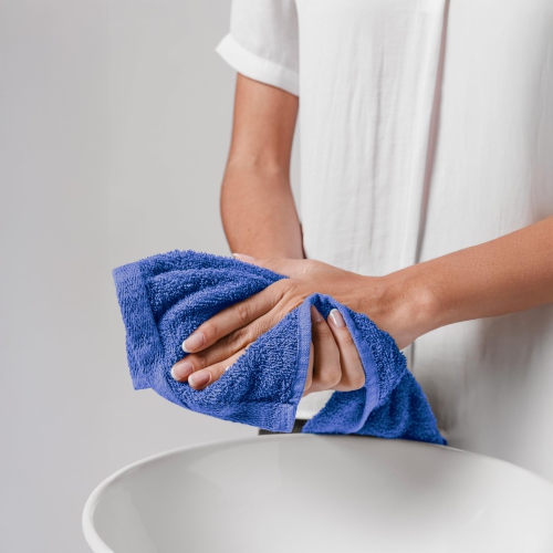 Canadian Linen Royale Face Towels Set, 13"x13", 4 Pack, Lightweight Quick Dry Soft Absorbent Cotton Shower Cloth for Hotel Spa Resorts Salon Gym, Blue