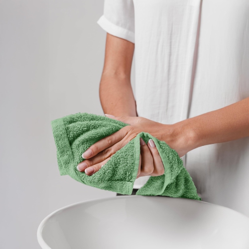 Canadian Linen Royale Face Towels Set, 13"x13", 4 Pack, Soft Absorbent Cotton Lightweight Quick Dry Face Cloth for Hotels Kitchen Spa Salon Gym, Green