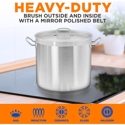 NutriChefKitchen Stainless Steel Cookware Stockpot, 30 Quart Heavy Duty Induction Soup Pot with Stainless Steel Lid, Even Heat Distribution