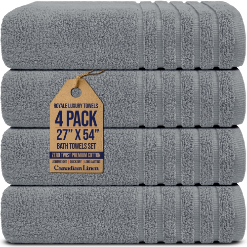 Canadian Linen Royale – Ensemble de serviettes de bain, 27 x 54&nbsp;po, paq. 4, coton doux absorbant, séchage rapide, léger, pour hôtel Salon