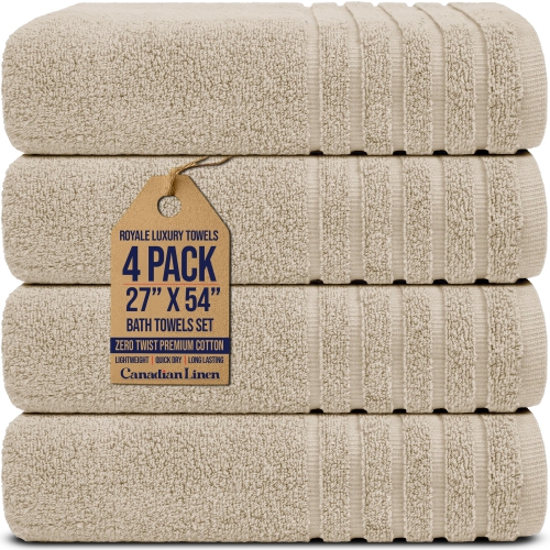 Canadian Linen Royale – Ensemble de serviettes de bain, 27 x 54&nbsp;po, paq. 4, grande serviette de salle de bain en coton doux et doux à séchage
