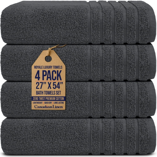 Canadian Linen Royale – Ensemble de serviettes de bain, 27 x 54&nbsp;po, paq. 4, coton doux absorbant, séchage rapide, grande serviette de bain pour