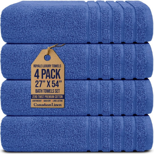 Canadian Linen Royale Bath Towels Set, 27"x54", 4 Pack, Lightweight Quick Dry Soft Absorbent Cotton Large Bathroom Towel for Home Hotel Sports Spa,