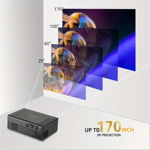 Mini projecteur HD 1080p, écran de projection compatible 3D de 84 po et support de projecteur ajustable – idéal pour les soirées cinéma maison