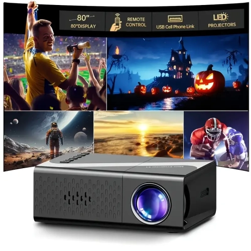 Projecteur HD MINI de 3000 lumens et plus, écran rétractable 4K de 100 po et support de projecteur réglable – idéal pour les soirées cinéma