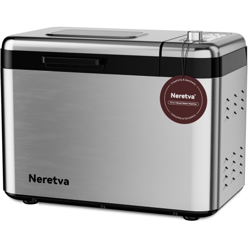 Neretva Bread Maker, 3.3LB Larger Bread Machine 15-in-1 Stainless Steel & Nonstick Ceramic Pan & Auto Nut Dispenser Breadmaker Machines Full Touch