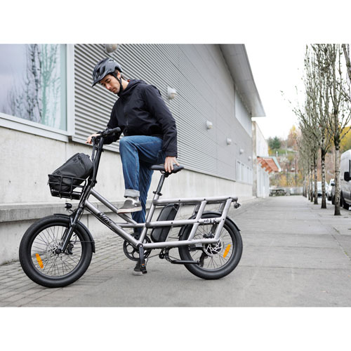 Ollie Flip Cargo Step-Through Electric City Bike (500W Motor / 96km Range / 32km/h Top Speed) - Silver