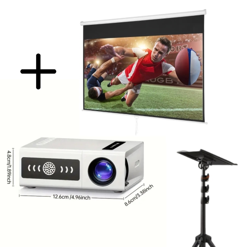 Ultra-Bright 3000+ Full HD Mini Projector, 4K 1080P Retractable Screen & Adjustable Projector Stand – Perfect for Home Theater, Outdoor Movie Nights & Parties