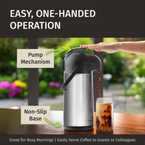 Coffee Carafe with Pump - 102oz / 3L Airpot 12 Hours Large Carafe Hot Cocoa Dispenser for Parties-Hot Water Dispenser, Tea Flask-Insulated Stainless