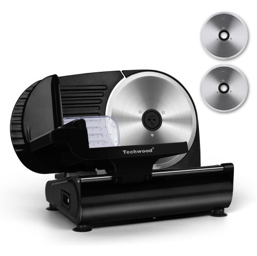 Image 1 of 6.. Techwood Electric Meat Slicer, 200W Electric Food Slicer with 9” Removable Stainless Steel Blade & Adjustable Thickness Dial, Double Blade