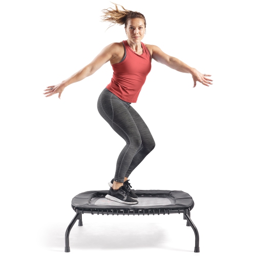 Sunny Health & Fitness Springless Mini Fitness Trampoline – Premium Adjustable Bungee-Style Indoor/Outdoor Exercise Rebounder for Quieter and Safer