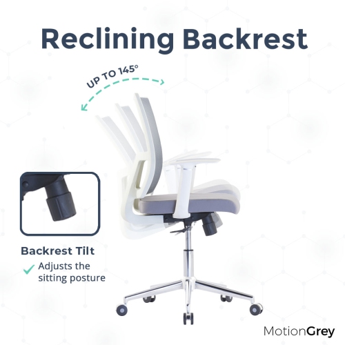 MotionGrey - AeroMesh Ergonomic Office Chair-Comfy Airy Mesh Back Support with Adjustable Armrests-White Desk Computer Chairs Perfect for Home Gaming
