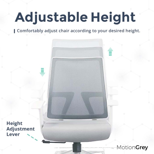 MotionGrey - AeroMesh Ergonomic Office Chair-Comfy Airy Mesh Back Support with Adjustable Armrests-White Desk Computer Chairs Perfect for Home Gaming