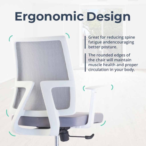 MotionGrey - AeroMesh Ergonomic Office Chair-Comfy Airy Mesh Back Support with Adjustable Armrests-White Desk Computer Chairs Perfect for Home Gaming