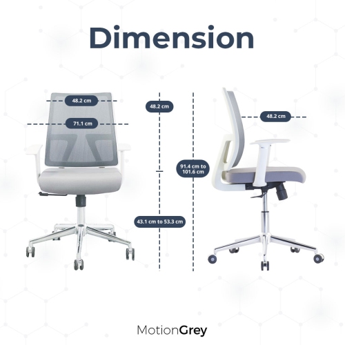 MotionGrey - AeroMesh Ergonomic Office Chair-Comfy Airy Mesh Back Support with Adjustable Armrests-White Desk Computer Chairs Perfect for Home Gaming