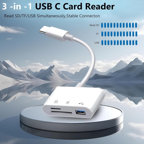3 in 1 USB Type C to USB OTG Memory Card Adapter,USB C SD Card Reader Adapter with USB Camera Adapter, Supports SD and TF Card Micro SD Card