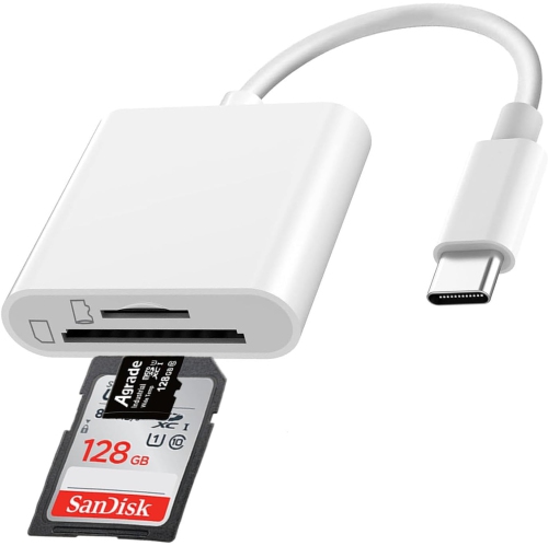 Micro SD Card Reader USB C, Dual Card Slot SD Memory Card Reader, Supports SD/TF Memory Card Adapter, Trail Camera Viewer Micro SD Card Reader for iP
