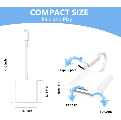Micro SD Card Reader USB C, Dual Card Slot SD Memory Card Reader, Supports SD/TF Memory Card Adapter, Trail Camera Viewer Micro SD Card Reader for