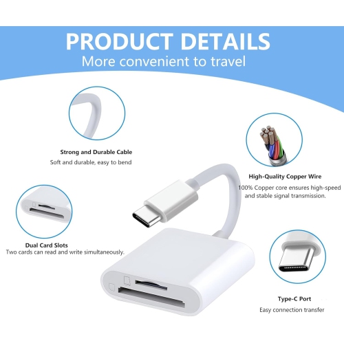 Micro SD Card Reader USB C, Dual Card Slot SD Memory Card Reader, Supports SD/TF Memory Card Adapter, Trail Camera Viewer Micro SD Card Reader for