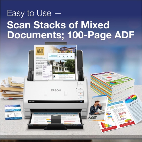 Epson DS-770 II Colour Duplex Document Scanner for PC and Mac, with 100-page Auto Document Feeder, Twain and ISIS Drivers - Open Box