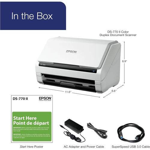 Epson DS-770 II Colour Duplex Document Scanner for PC and Mac, with 100-page Auto Document Feeder, Twain and ISIS Drivers - Open Box