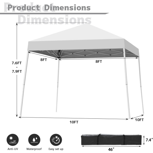 Ainfox Portable Pop Up Canopy White Outdoor Instant Tent With Slant Legs