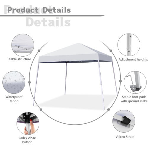 Ainfox Portable Pop Up Canopy White Outdoor Instant Tent With Slant Legs