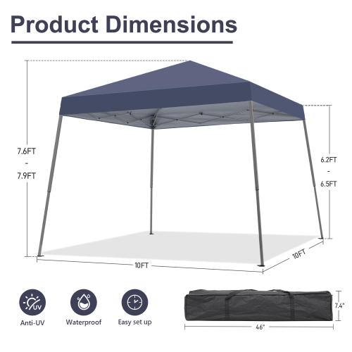 Ainfox Portable Pop Up Canopy Navy Blue Outdoor Instant Tent With Slant Legs