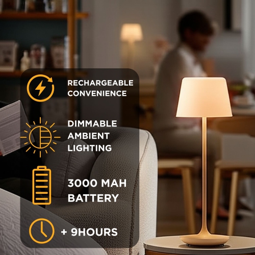 Abbott Bell Shape LED Table Lamp, Rechargeable Dimmable Light with Charging Base, Sleek Modern Accent for Home or Hospitality, 9.5", Matte Sand