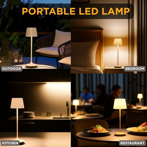 Abbott Bell Shape LED Table Lamp, Rechargeable Dimmable Light with Charging Base, Sleek Modern Accent for Home or Hospitality, 9.5", Matte Sand