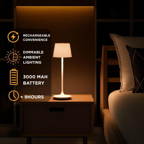 Abbott Crosby Bell Shape LED Table Lamp, Rechargeable with Dimmable Brightness, Compact Modern Accent with Charging Base for Desk or Dining, 8",