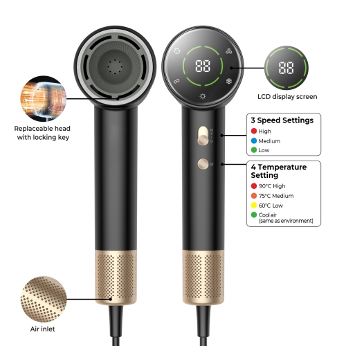 Hair dryer High-speed Brushless Motor Low Noise Temperature Control Hair Dryer with Diffuser Nozzle