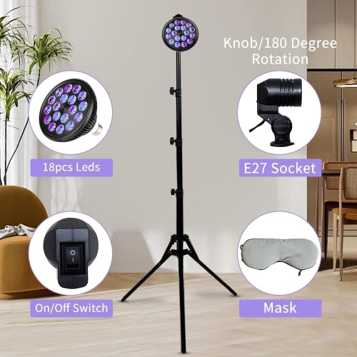 Lampe de bronzage 54&nbsp;W Lampe solaire 460&nbsp;nm Support réglable de 38 à 79&nbsp;po Bronzeur léger violet clair bronzant avec trépied pour