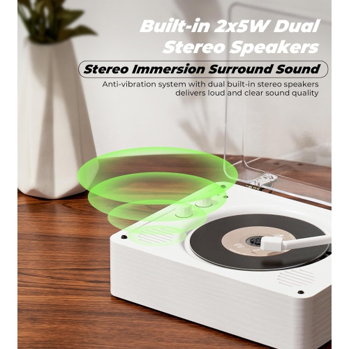 Lecteur CD rétro Bluetooth, Lecteur CD rechargeable double avec prise pour écouteurs, Lecteur CD vinyle portatif, Sortie auxiliaire, Mode USB,