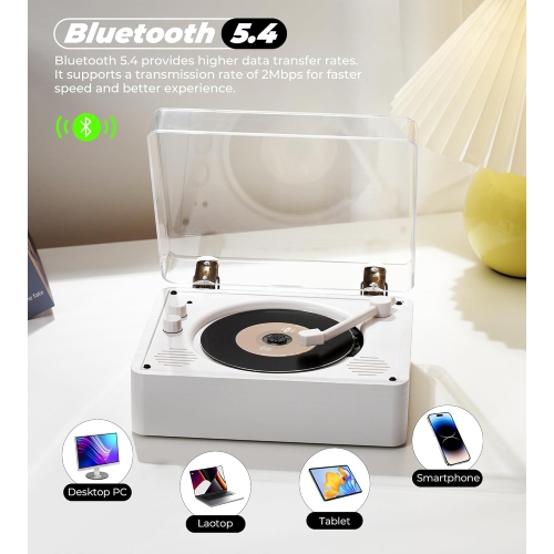 Lecteur CD rétro Bluetooth, Lecteur CD rechargeable double avec prise pour écouteurs, Lecteur CD vinyle portatif, Sortie auxiliaire, Mode USB,