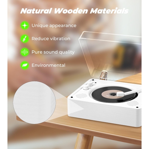 Lecteur CD rétro Bluetooth, Lecteur CD rechargeable double avec prise pour écouteurs, Lecteur CD vinyle portatif, Sortie auxiliaire, Mode USB,