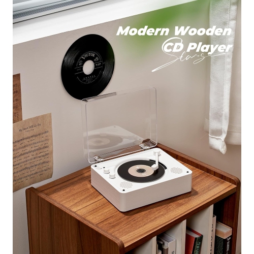 Lecteur CD rétro Bluetooth, Lecteur CD rechargeable double avec prise pour écouteurs, Lecteur CD vinyle portatif, Sortie auxiliaire, Mode USB,